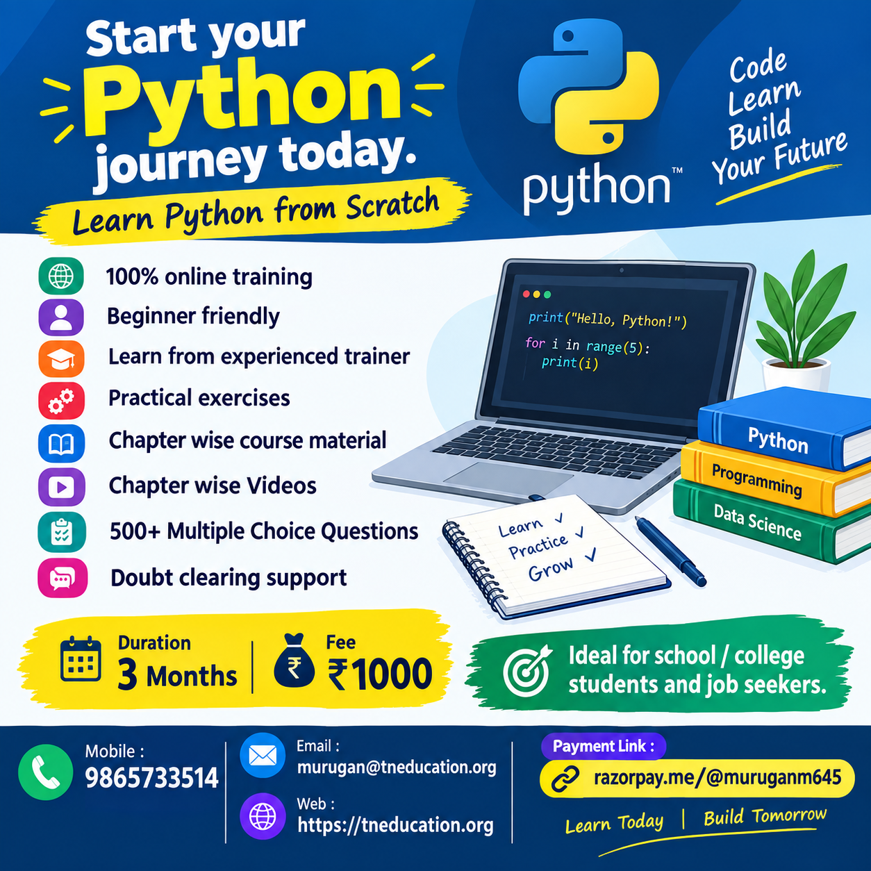 Learn python from any where, any time.